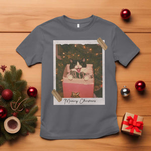 Meowy Christmas T Shirt Cute Cat Lovers Xmas Retro Vintage Photo - Print Your Wear