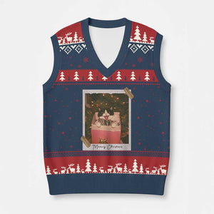Meowy Xmas V-Neck Knit Sweater Vest Cute Cat Lovers Xmas Retro Vintage Photo TS10 Navy Red Print Your Wear