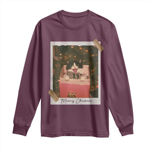 Meowy Christmas Long Sleeve Shirt Cute Cat Lovers Xmas Retro Vintage Photo - Print Your Wear