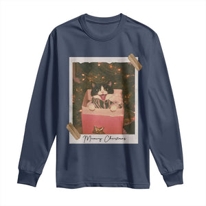Meowy Christmas Long Sleeve Shirt Cute Cat Lovers Xmas Retro Vintage Photo TS10 Navy Print Your Wear