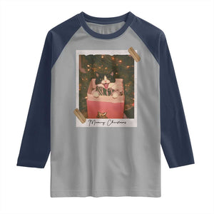 Meowy Christmas Raglan Shirt Cute Cat Lovers Xmas Retro Vintage Photo TS10 Sport Gray Navy Print Your Wear
