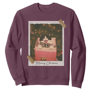Meowy Christmas Sweatshirt Cute Cat Lovers Xmas Retro Vintage Photo TS10 Maroon Print Your Wear