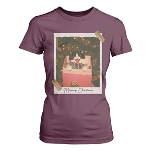 Meowy Christmas T Shirt For Women Cute Cat Lovers Xmas Retro Vintage Photo TS10 Maroon Print Your Wear