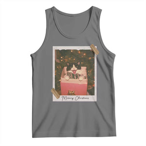 Meowy Christmas Tank Top Cute Cat Lovers Xmas Retro Vintage Photo TS10 Black Heather Print Your Wear