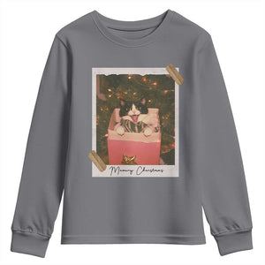 Meowy Christmas Youth Sweatshirt Cute Cat Lovers Xmas Retro Vintage Photo TS10 Charcoal Print Your Wear