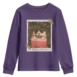 Meowy Christmas Youth Sweatshirt Cute Cat Lovers Xmas Retro Vintage Photo TS10 Purple Print Your Wear