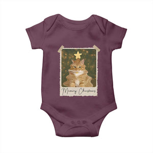 Meowy Christmas Baby Onesie Funny Cat Xmas Tree Retro Vintage Photo TS10 Maroon Print Your Wear