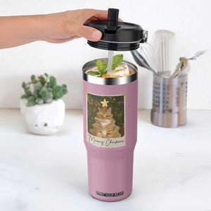 Meowy Christmas Flip Straw Tumbler Funny Cat Xmas Tree Retro Vintage Photo TS10 One Size: 30 oz Light Pink Print Your Wear
