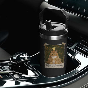 Meowy Christmas Flip Straw Tumbler Funny Cat Xmas Tree Retro Vintage Photo TS10 Print Your Wear