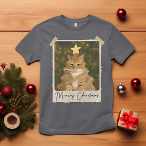 Meowy Christmas T Shirt Funny Cat Xmas Tree Retro Vintage Photo TS10 Charcoal Print Your Wear
