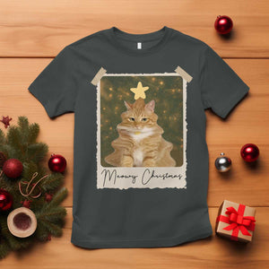 Meowy Christmas T Shirt Funny Cat Xmas Tree Retro Vintage Photo TS10 Dark Heather Print Your Wear
