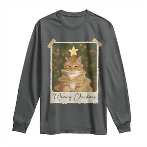 Meowy Christmas Long Sleeve Shirt Funny Cat Xmas Tree Retro Vintage Photo TS10 Dark Heather Print Your Wear