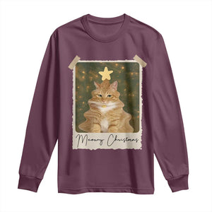 Meowy Christmas Long Sleeve Shirt Funny Cat Xmas Tree Retro Vintage Photo TS10 Maroon Print Your Wear