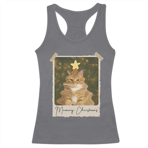 Meowy Christmas Racerback Tank Top Funny Cat Xmas Tree Retro Vintage Photo TS10 Charcoal Print Your Wear