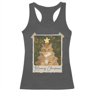 Meowy Christmas Racerback Tank Top Funny Cat Xmas Tree Retro Vintage Photo TS10 Dark Heather Print Your Wear