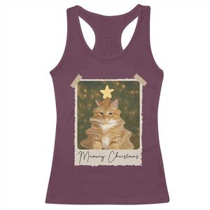 Meowy Christmas Racerback Tank Top Funny Cat Xmas Tree Retro Vintage Photo TS10 Maroon Print Your Wear