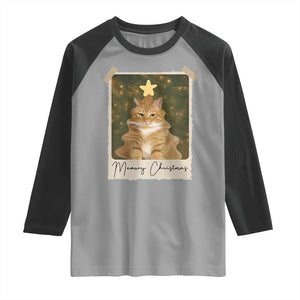 Meowy Christmas Raglan Shirt Funny Cat Xmas Tree Retro Vintage Photo TS10 Sport Gray Black Print Your Wear