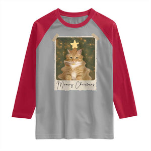 Meowy Christmas Raglan Shirt Funny Cat Xmas Tree Retro Vintage Photo TS10 Sport Gray Red Print Your Wear