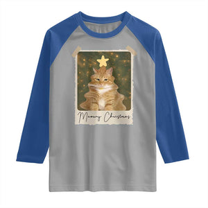 Meowy Christmas Raglan Shirt Funny Cat Xmas Tree Retro Vintage Photo TS10 Sport Gray Royal Print Your Wear