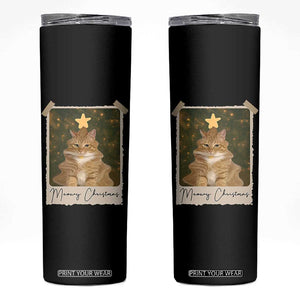 Meowy Christmas Skinny Tumbler Funny Cat Xmas Tree Retro Vintage Photo TS10 Black Print Your Wear