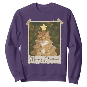Meowy Christmas Sweatshirt Funny Cat Xmas Tree Retro Vintage Photo TS10 Purple Print Your Wear