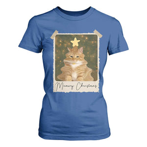 Meowy Christmas T Shirt For Women Funny Cat Xmas Tree Retro Vintage Photo TS10 Royal Blue Print Your Wear