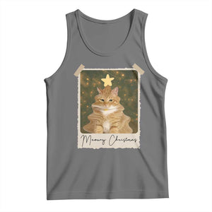 Meowy Christmas Tank Top Funny Cat Xmas Tree Retro Vintage Photo TS10 Black Heather Print Your Wear