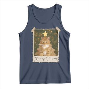 Meowy Christmas Tank Top Funny Cat Xmas Tree Retro Vintage Photo TS10 Navy Print Your Wear