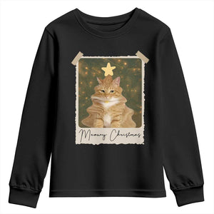 Meowy Christmas Youth Sweatshirt Funny Cat Xmas Tree Retro Vintage Photo TS10 Black Print Your Wear
