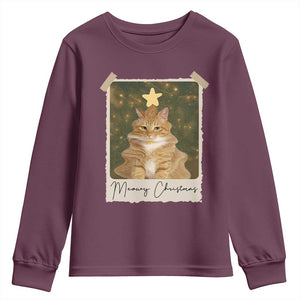 Meowy Christmas Youth Sweatshirt Funny Cat Xmas Tree Retro Vintage Photo TS10 Maroon Print Your Wear