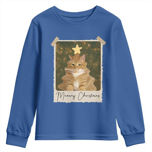 Meowy Christmas Youth Sweatshirt Funny Cat Xmas Tree Retro Vintage Photo TS10 Royal Blue Print Your Wear