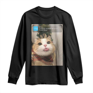 Funny Cat Christmas Long Sleeve Shirt Ring There is Motion at Your Front Door Meme Xmas Tree TS10 Black Print Your Wear