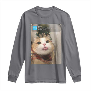 Funny Cat Christmas Long Sleeve Shirt Ring There is Motion at Your Front Door Meme Xmas Tree TS10 Charcoal Print Your Wear