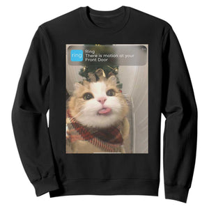 Funny Cat Christmas Sweatshirt Ring There is Motion at Your Front Door Meme Xmas Tree TS10 Black Print Your Wear