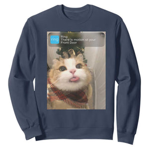 Funny Cat Christmas Sweatshirt Ring There is Motion at Your Front Door Meme Xmas Tree TS10 Navy Print Your Wear