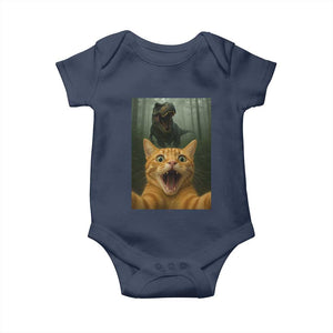 Cat Selfie With Dinosaur Baby Onesie Funny Cat Gifts TS10 Navy Print Your Wear