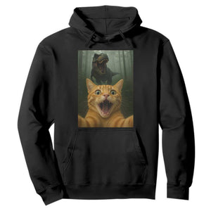 Cat Selfie With Dinosaur Hoodie Funny Cat Gifts TS10 Black Print Your Wear