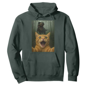 Cat Selfie With Dinosaur Hoodie Funny Cat Gifts TS10 Dark Forest Green Print Your Wear