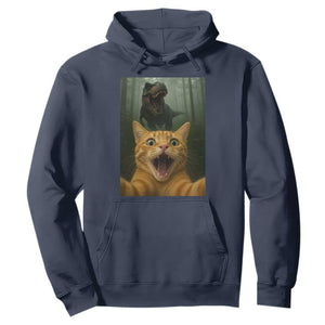 Cat Selfie With Dinosaur Hoodie Funny Cat Gifts TS10 Navy Print Your Wear
