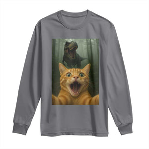 Cat Selfie With Dinosaur Long Sleeve Shirt Funny Cat Gifts TS10 Charcoal Print Your Wear