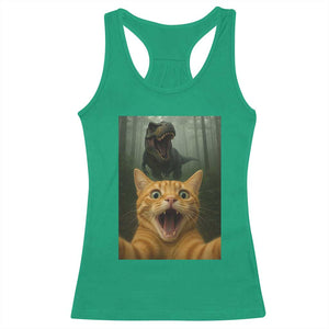Cat Selfie With Dinosaur Racerback Tank Top Funny Cat Gifts TS10 Irish Green Print Your Wear