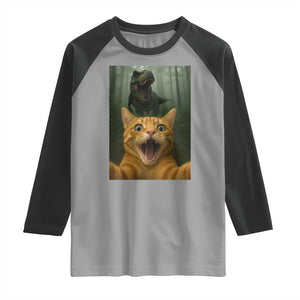 Cat Selfie With Dinosaur Raglan Shirt Funny Cat Gifts TS10 Sport Gray Black Print Your Wear