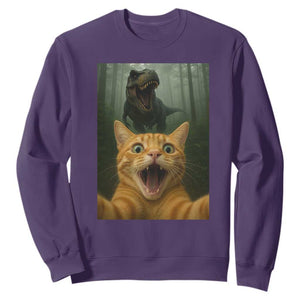 Cat Selfie With Dinosaur Sweatshirt Funny Cat Gifts TS10 Purple Print Your Wear