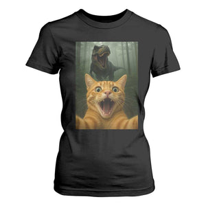 Cat Selfie With Dinosaur T Shirt For Women Funny Cat Gifts TS10 Black Print Your Wear