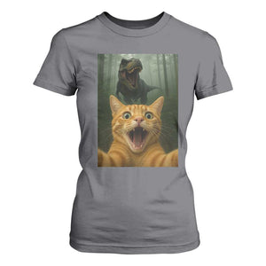 Cat Selfie With Dinosaur T Shirt For Women Funny Cat Gifts TS10 Charcoal Print Your Wear