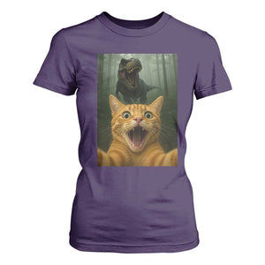 Cat Selfie With Dinosaur T Shirt For Women Funny Cat Gifts TS10 Purple Print Your Wear