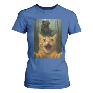 Cat Selfie With Dinosaur T Shirt For Women Funny Cat Gifts TS10 Royal Blue Print Your Wear