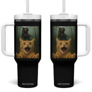 Cat Selfie With Dinosaur Tumbler With Handle Funny Cat Gifts TS10 One Size: 40 oz Black Print Your Wear