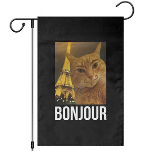 Funny Cat Bonjour Garden Flag Paris France Eiffel Tower Orange Cat Meme TS10 Black Print Your Wear