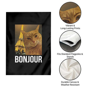 Funny Cat Bonjour Garden Flag Paris France Eiffel Tower Orange Cat Meme TS10 Print Your Wear